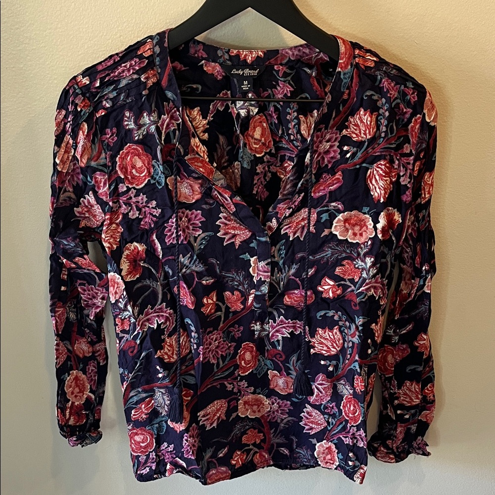 Lucky Brand Floral Blouse - Dark Blue and Pink